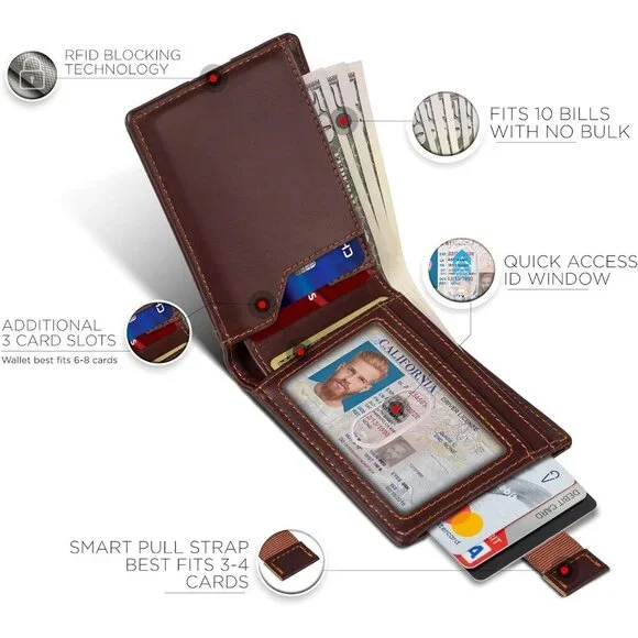 Men's Chocolate Genuine Premium Vegan Leather Front 2 Pocket Wallets Stylish